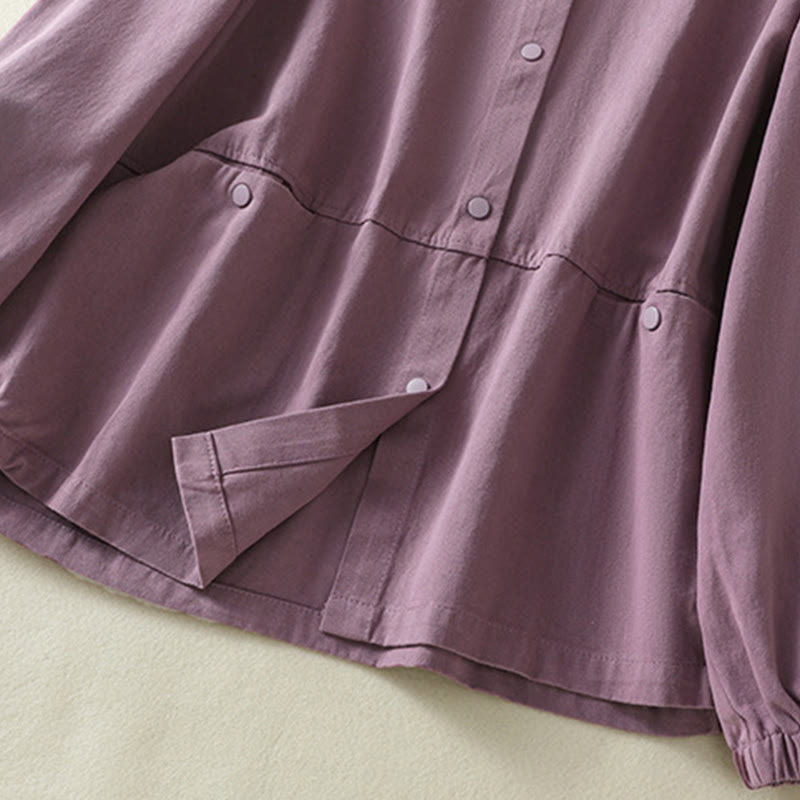 Chaqueta de algodón con cuello alto y diseño de botones lisos de Buddha Stones para mujer - image 5