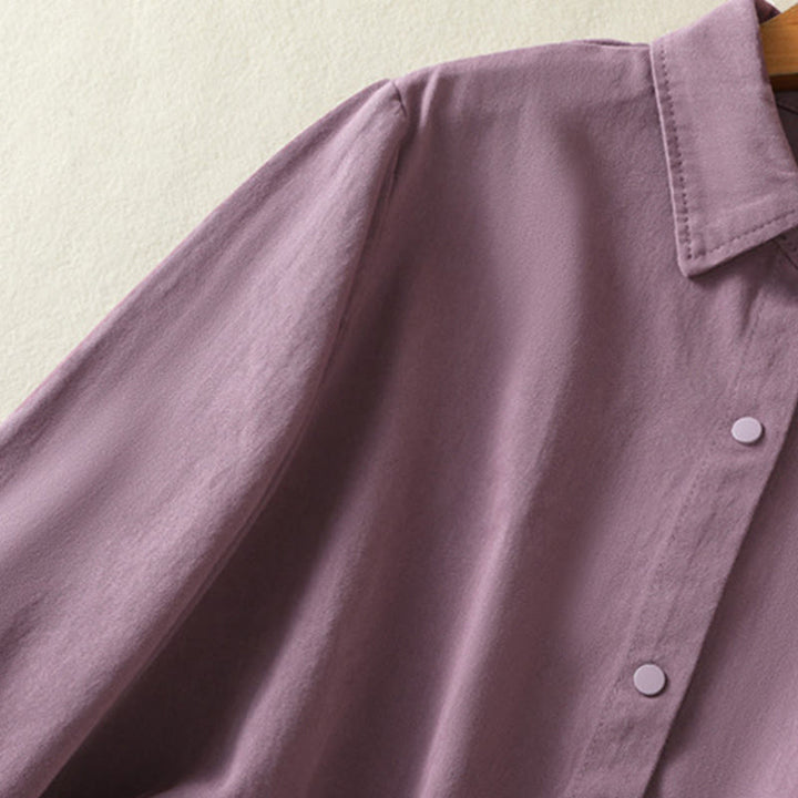 Chaqueta de algodón con cuello alto y diseño de botones lisos de Buddha Stones para mujer - image 6