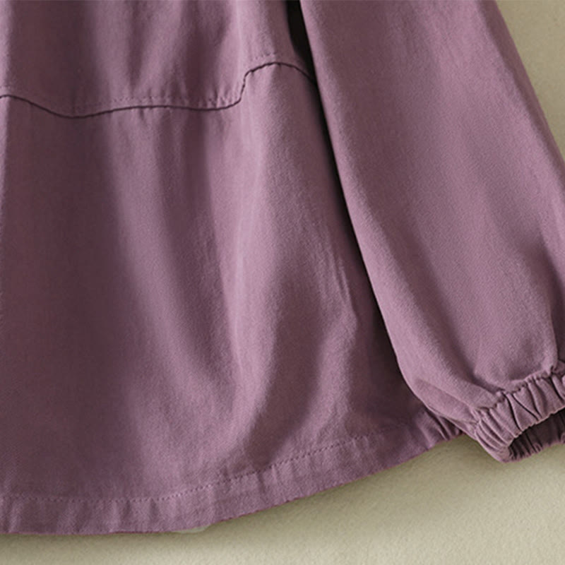 Chaqueta de algodón con cuello alto y diseño de botones lisos de Buddha Stones para mujer - image 4