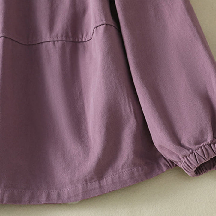 Chaqueta de algodón con cuello alto y diseño de botones lisos de Buddha Stones para mujer - image 4