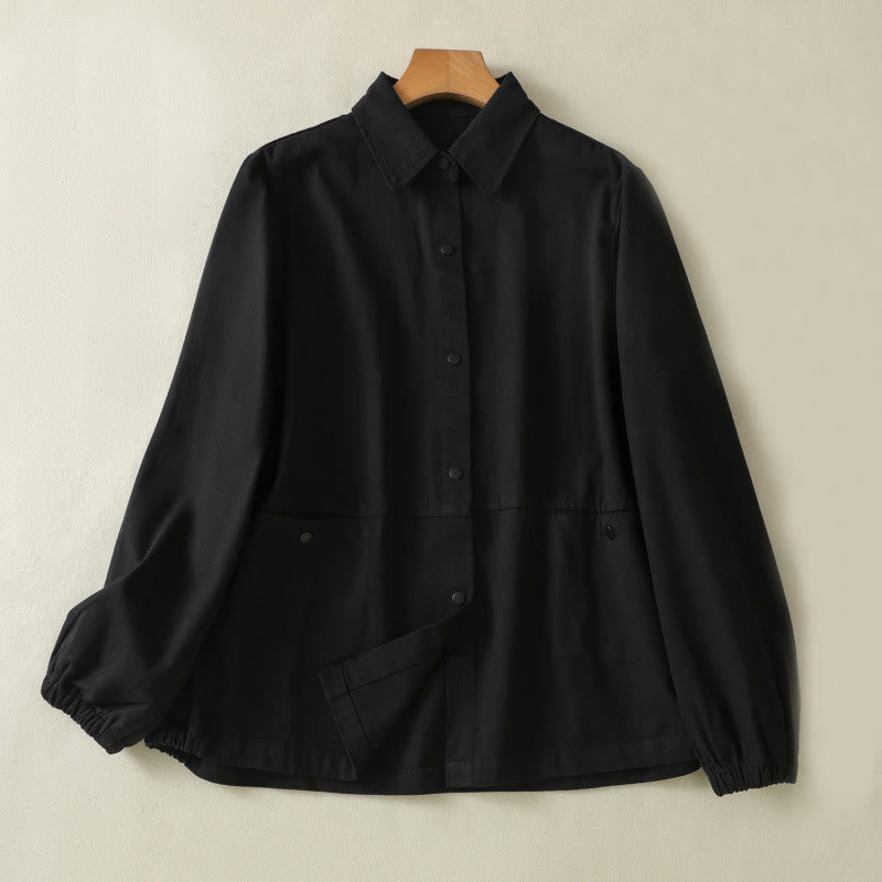 Chaqueta de algodón con cuello alto y diseño de botones lisos de Buddha Stones para mujer - Negro - US14，UK/AU18，EU46 (2XL) - image 8