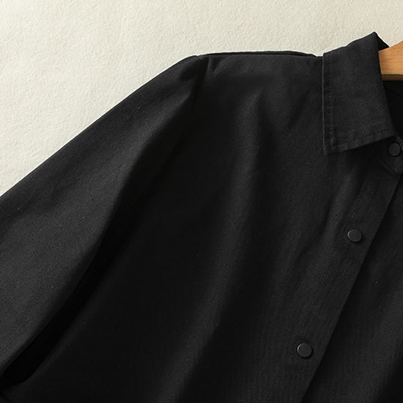 Chaqueta de algodón con cuello alto y diseño de botones lisos de Buddha Stones para mujer - image 12