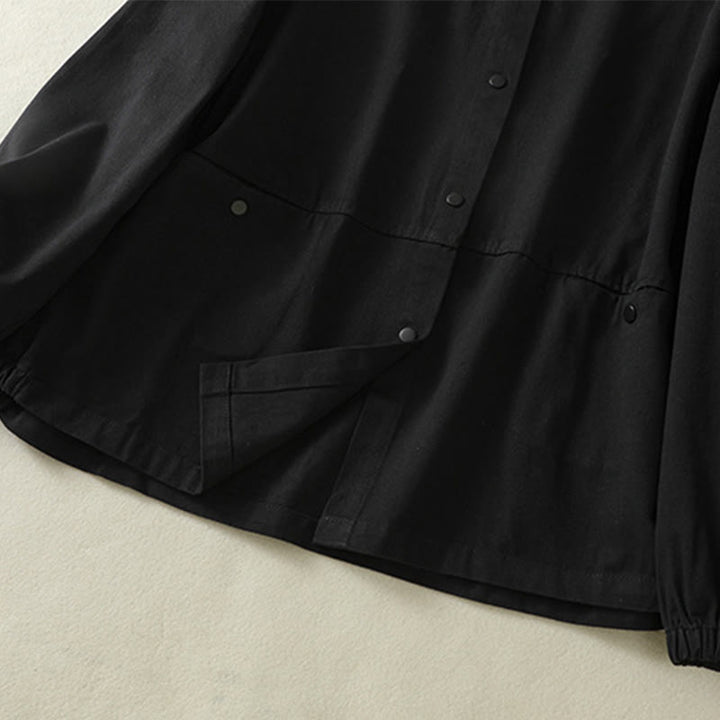 Chaqueta de algodón con cuello alto y diseño de botones lisos de Buddha Stones para mujer - image 15