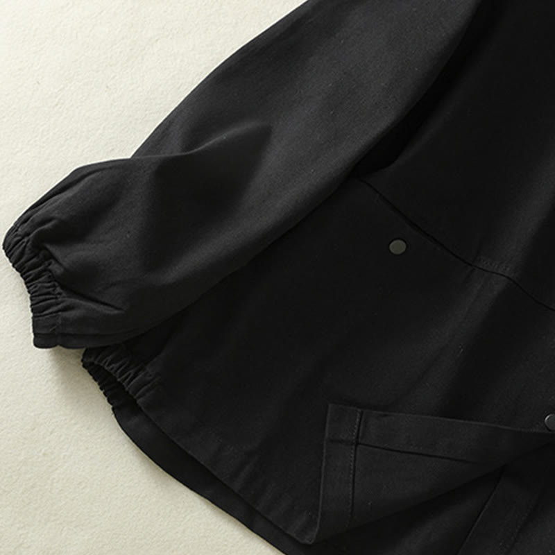 Chaqueta de algodón con cuello alto y diseño de botones lisos de Buddha Stones para mujer - image 13