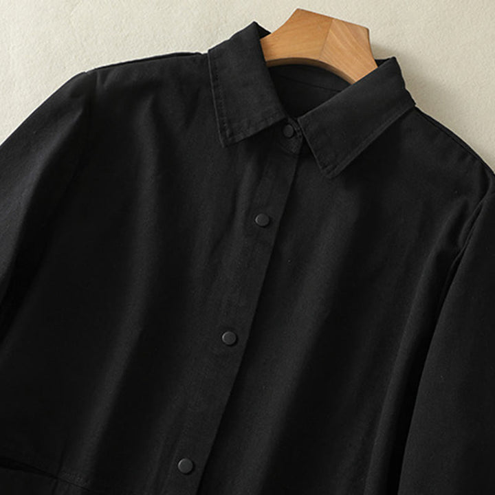 Chaqueta de algodón con cuello alto y diseño de botones lisos de Buddha Stones para mujer - image 14