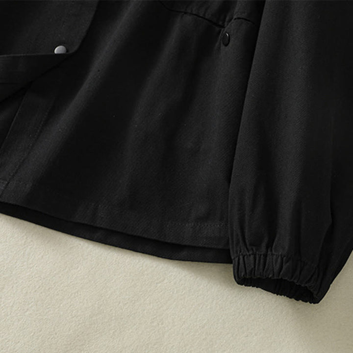 Chaqueta de algodón con cuello alto y diseño de botones lisos de Buddha Stones para mujer - image 10