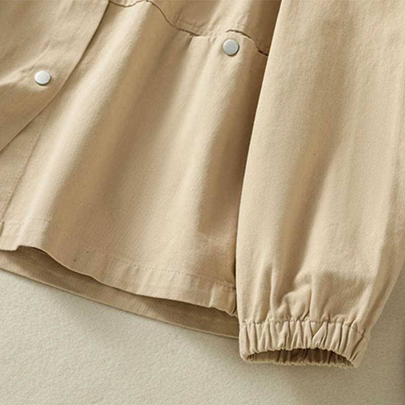 Chaqueta de algodón con cuello alto y diseño de botones lisos de Buddha Stones para mujer - image 23