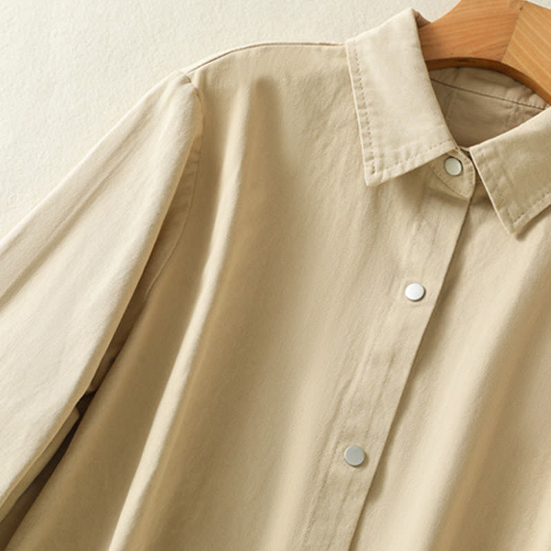 Chaqueta de algodón con cuello alto y diseño de botones lisos de Buddha Stones para mujer - image 19