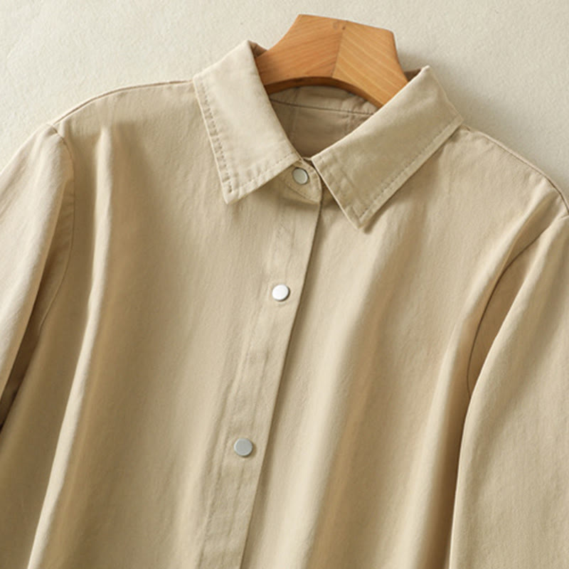 Chaqueta de algodón con cuello alto y diseño de botones lisos de Buddha Stones para mujer - image 18