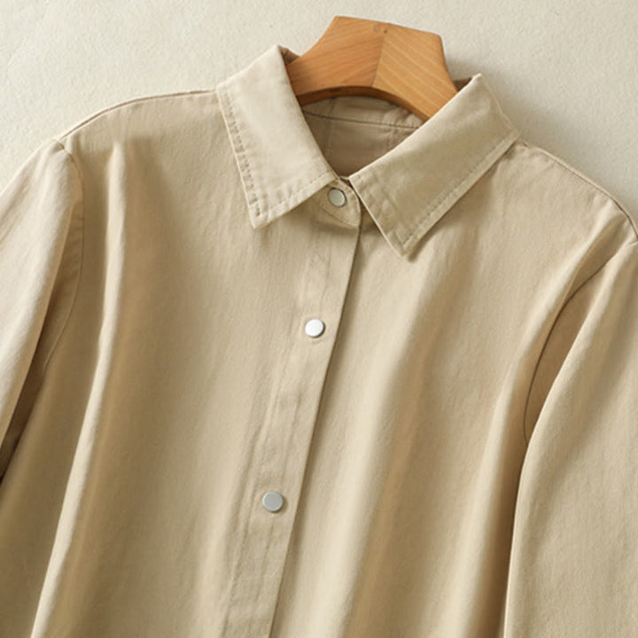 Chaqueta de algodón con cuello alto y diseño de botones lisos de Buddha Stones para mujer - image 18