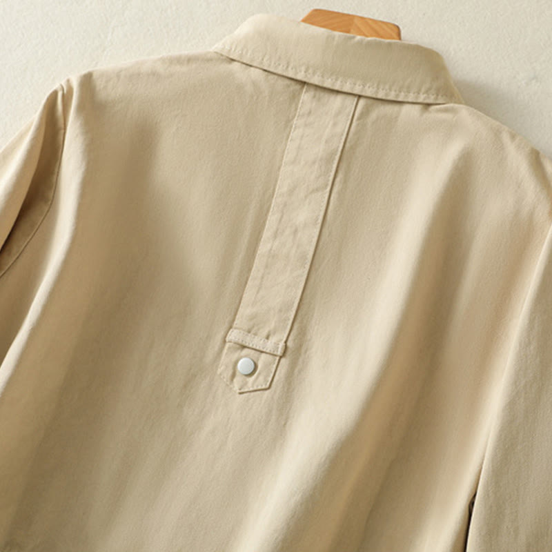 Chaqueta de algodón con cuello alto y diseño de botones lisos de Buddha Stones para mujer - image 24