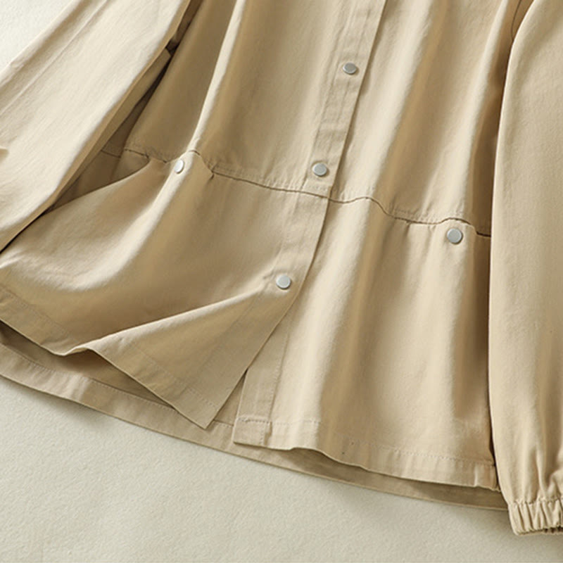 Chaqueta de algodón con cuello alto y diseño de botones lisos de Buddha Stones para mujer - image 21