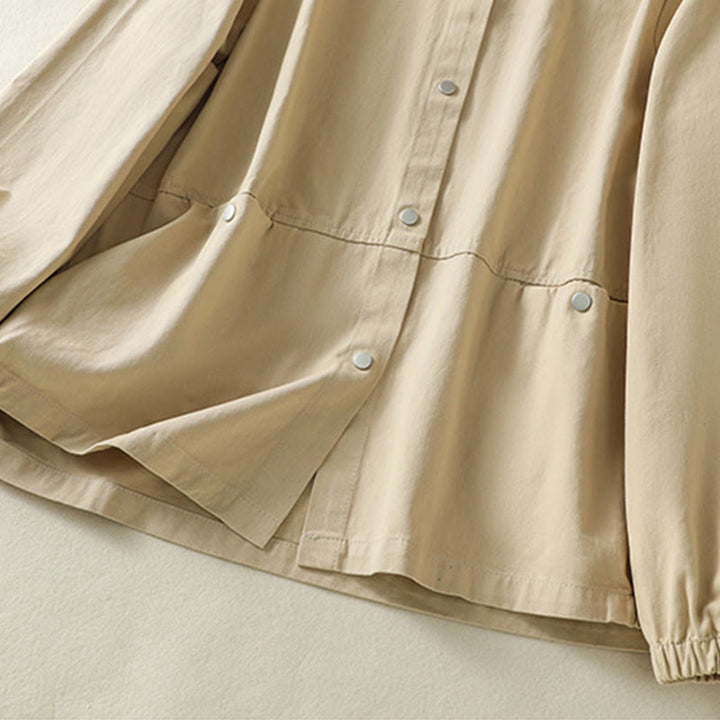 Chaqueta de algodón con cuello alto y diseño de botones lisos de Buddha Stones para mujer - image 21