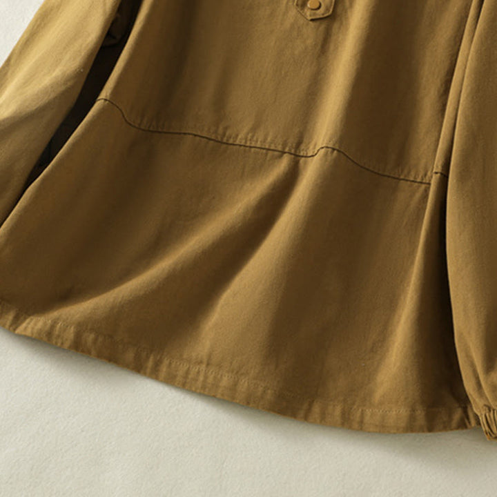 Chaqueta de algodón con cuello alto y diseño de botones lisos de Buddha Stones para mujer - image 31