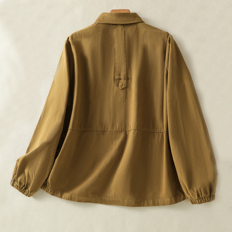Chaqueta de algodón con cuello alto y diseño de botones lisos de Buddha Stones para mujer - image 27