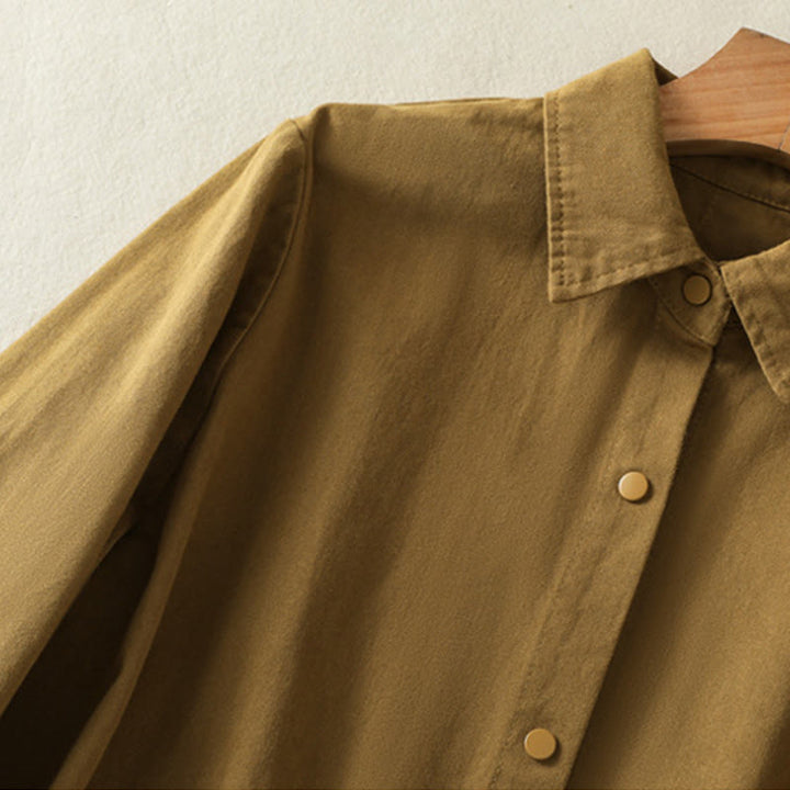 Chaqueta de algodón con cuello alto y diseño de botones lisos de Buddha Stones para mujer - image 30