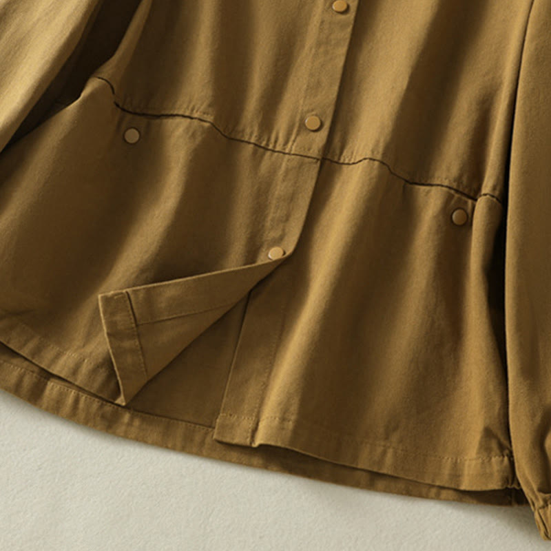 Chaqueta de algodón con cuello alto y diseño de botones lisos de Buddha Stones para mujer - image 32