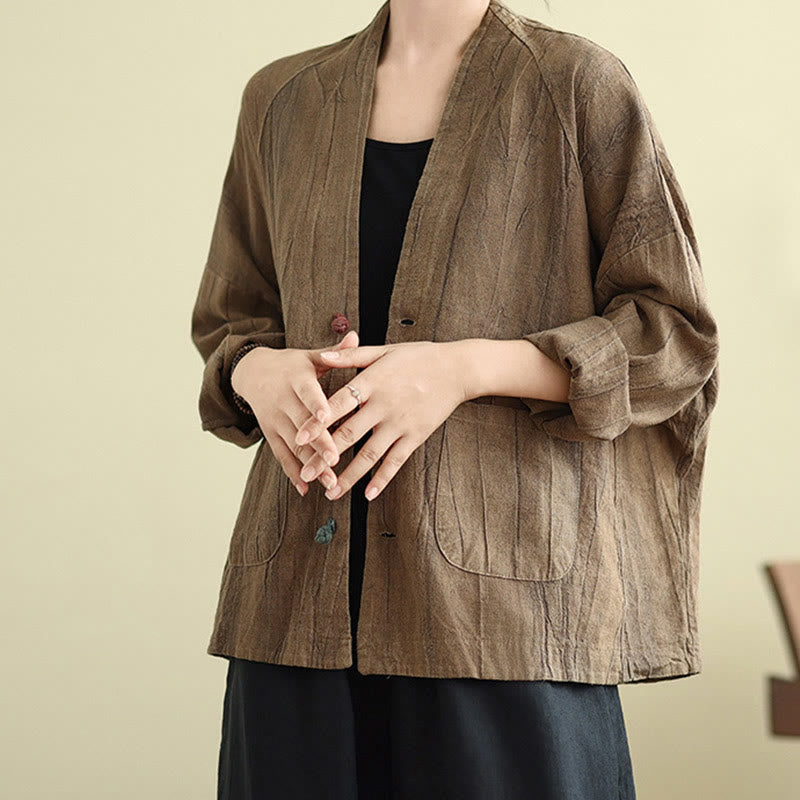 Chaqueta de lino y algodón de manga larga para mujer con bolsillos y Buddha Stones - image 3