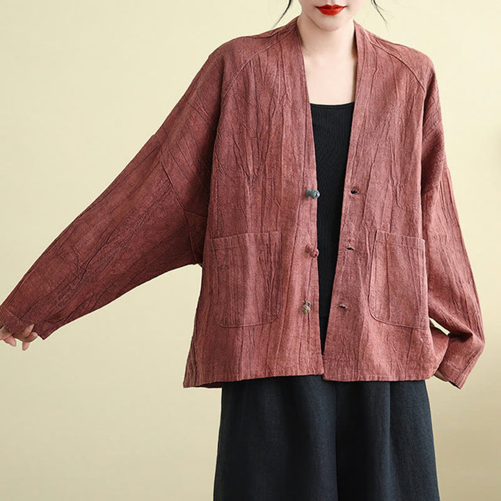 Chaqueta de lino y algodón de manga larga para mujer con bolsillos y Buddha Stones - image 9