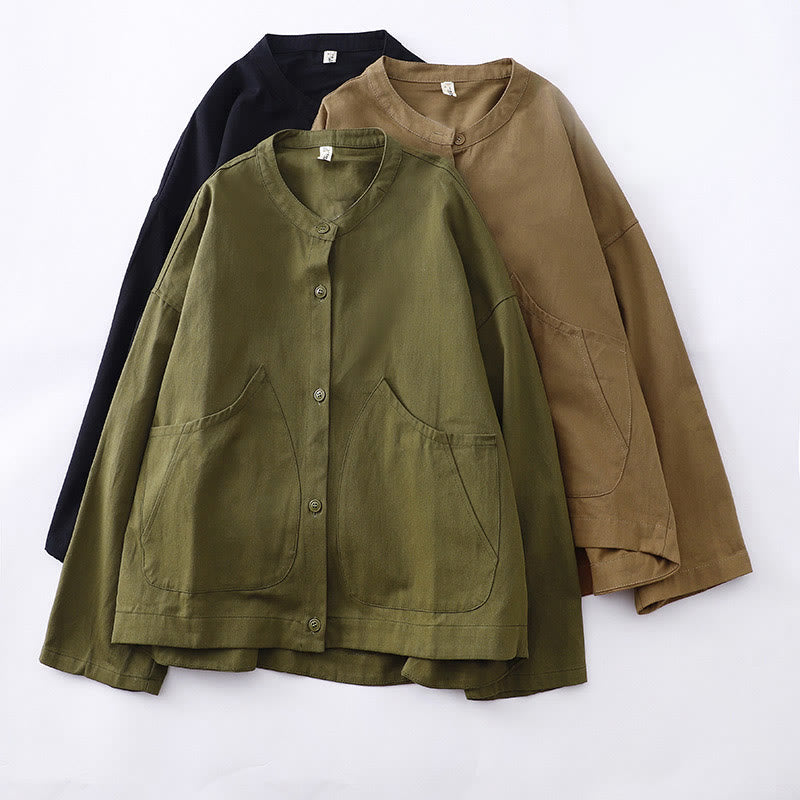 Chaqueta de algodón de manga larga para mujer con bolsillos y estampado de Buddha Stones - image 23