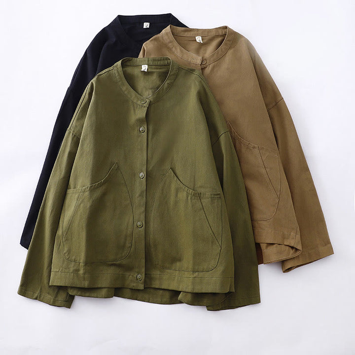 Chaqueta de algodón de manga larga para mujer con bolsillos y estampado de Buddha Stones - image 23