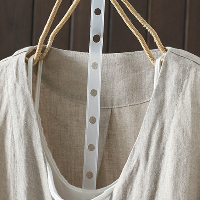 Chaqueta de algodón con cuello en V y bolsillos para mujer de Buddha Stones en color puro - image 1