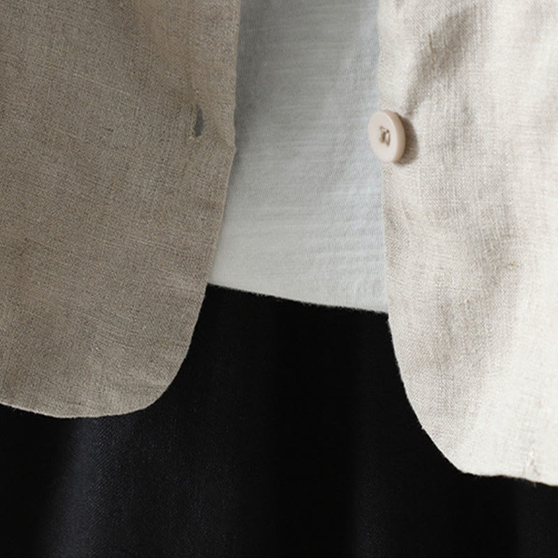 Chaqueta de algodón con cuello en V y bolsillos para mujer de Buddha Stones en color puro - image 3