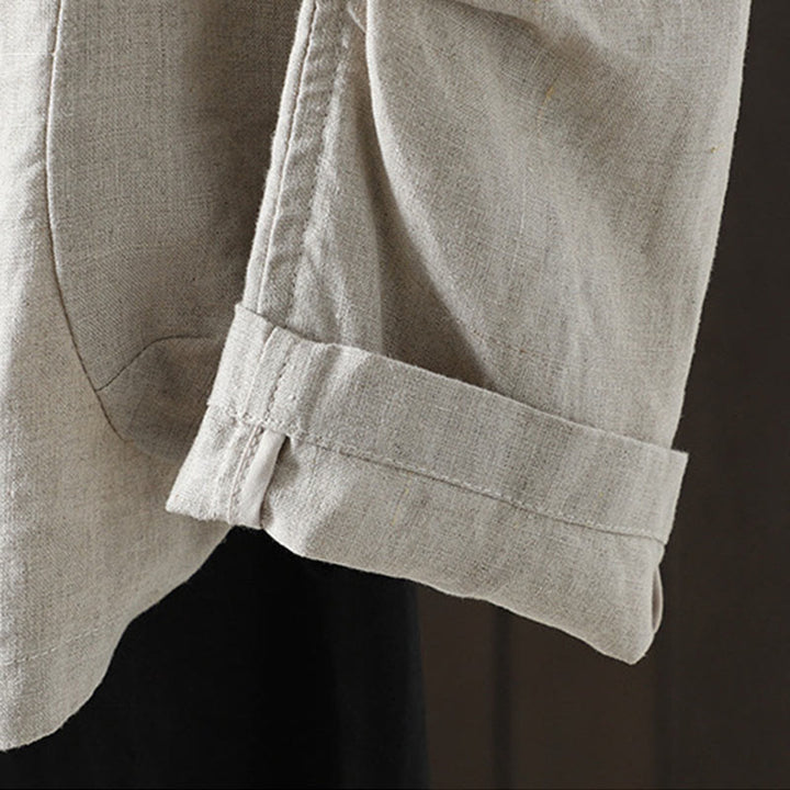 Chaqueta de algodón con cuello en V y bolsillos para mujer de Buddha Stones en color puro - image 2