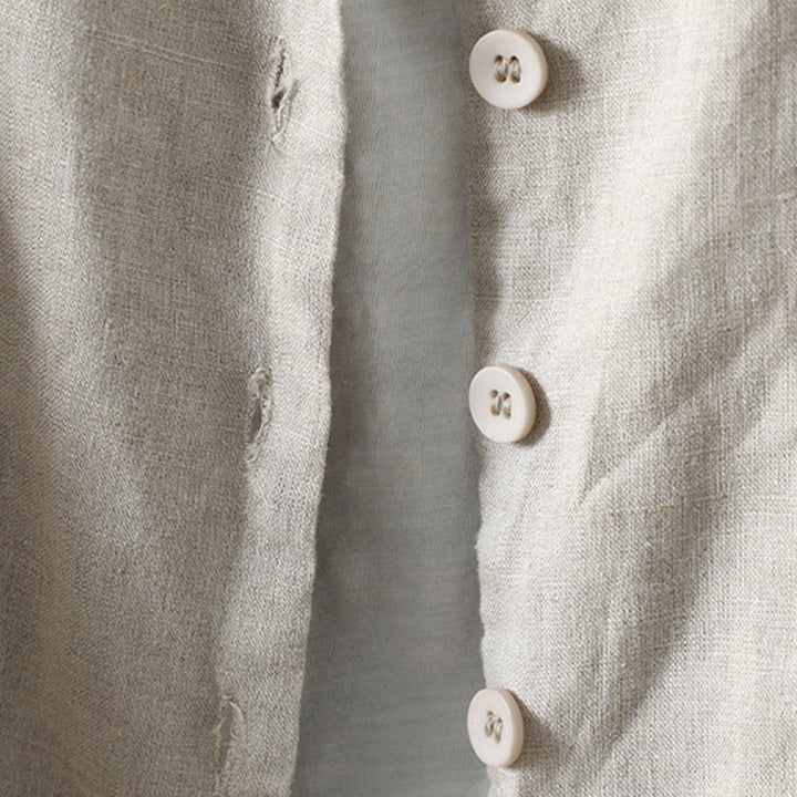 Chaqueta de algodón con cuello en V y bolsillos para mujer de Buddha Stones en color puro - image 5