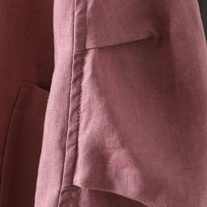 Chaqueta de algodón con cuello en V y bolsillos para mujer de Buddha Stones en color puro - image 9