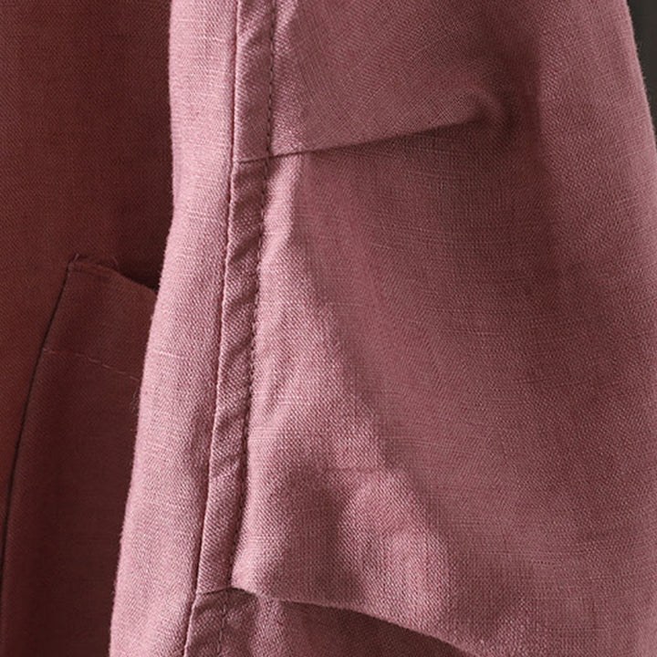 Chaqueta de algodón con cuello en V y bolsillos para mujer de Buddha Stones en color puro - image 9