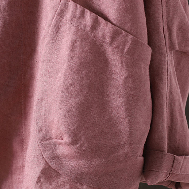 Chaqueta de algodón con cuello en V y bolsillos para mujer de Buddha Stones en color puro - image 11