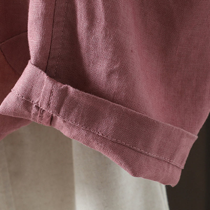 Chaqueta de algodón con cuello en V y bolsillos para mujer de Buddha Stones en color puro - image 13