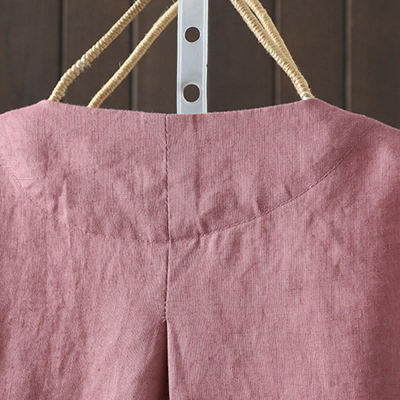 Chaqueta de algodón con cuello en V y bolsillos para mujer de Buddha Stones en color puro - image 16