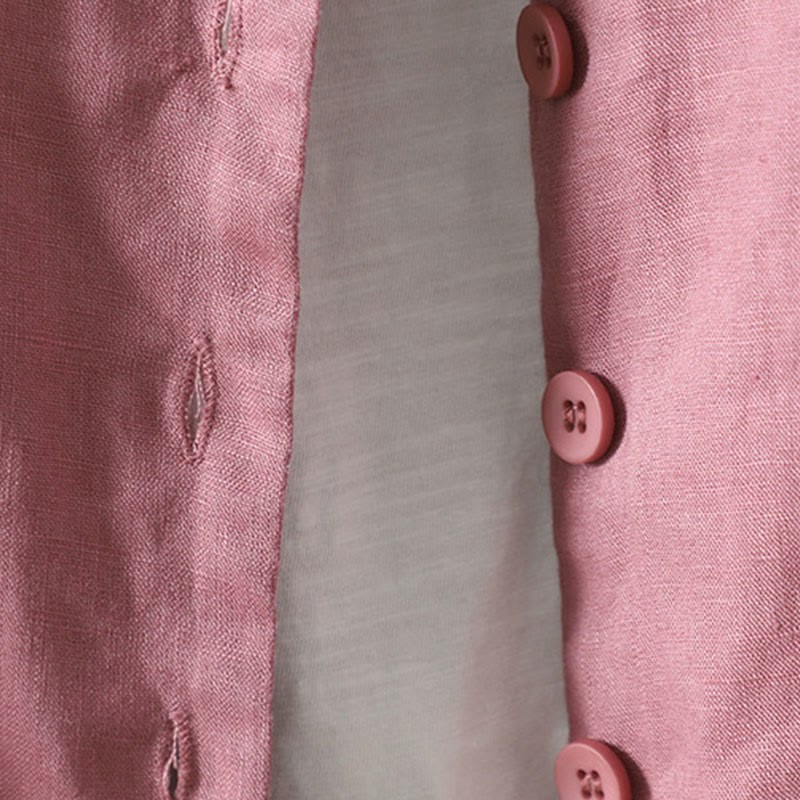 Chaqueta de algodón con cuello en V y bolsillos para mujer de Buddha Stones en color puro - image 12