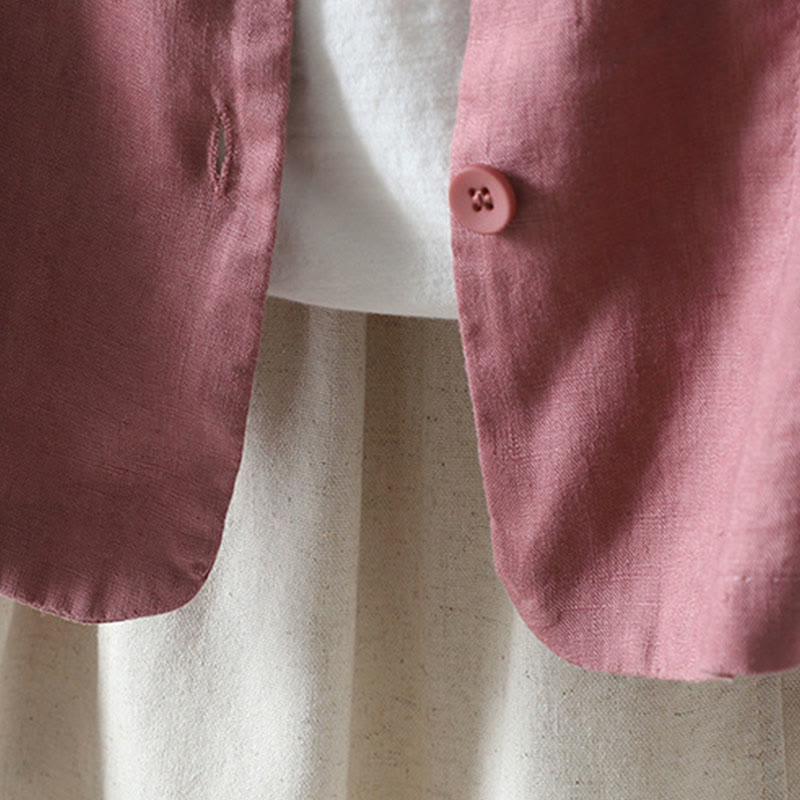 Chaqueta de algodón con cuello en V y bolsillos para mujer de Buddha Stones en color puro - image 10