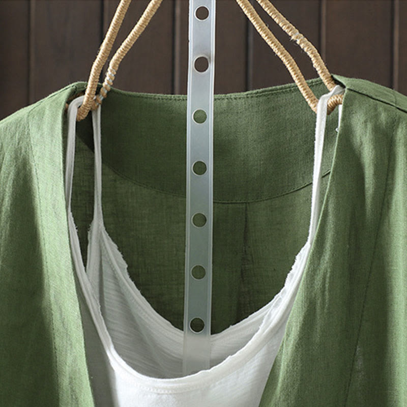 Chaqueta de algodón con cuello en V y bolsillos para mujer de Buddha Stones en color puro - image 18