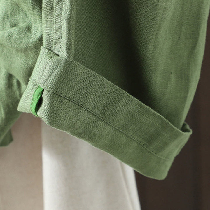 Chaqueta de algodón con cuello en V y bolsillos para mujer de Buddha Stones en color puro - image 20