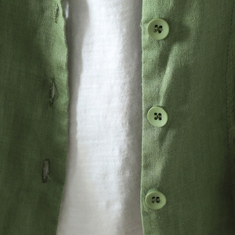 Chaqueta de algodón con cuello en V y bolsillos para mujer de Buddha Stones en color puro - image 19