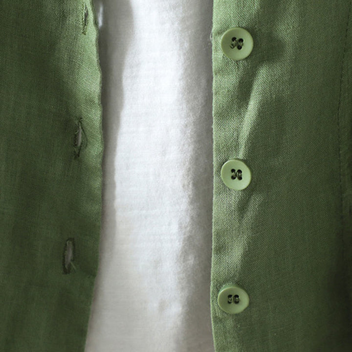 Chaqueta de algodón con cuello en V y bolsillos para mujer de Buddha Stones en color puro - image 19