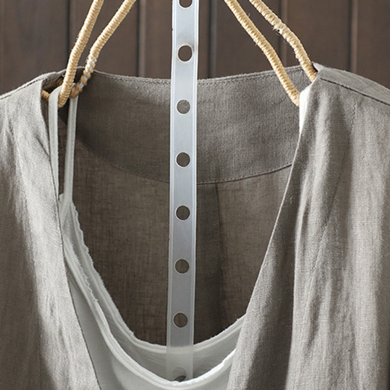 Chaqueta de algodón con cuello en V y bolsillos para mujer de Buddha Stones en color puro - image 24