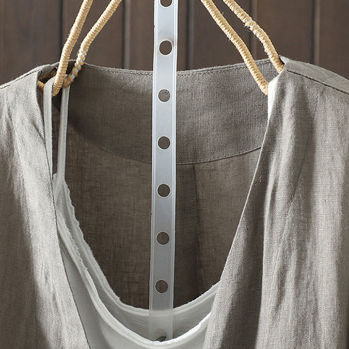 Chaqueta de algodón con cuello en V y bolsillos para mujer de Buddha Stones en color puro - image 24