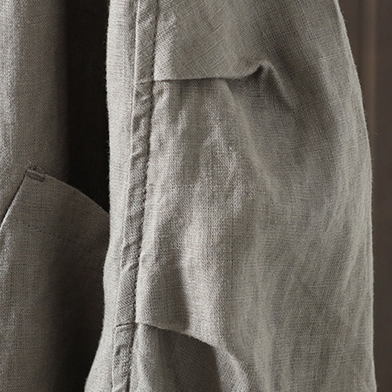 Chaqueta de algodón con cuello en V y bolsillos para mujer de Buddha Stones en color puro - image 25