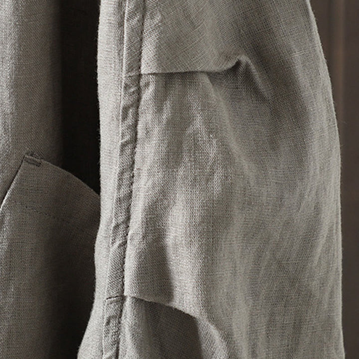 Chaqueta de algodón con cuello en V y bolsillos para mujer de Buddha Stones en color puro - image 25