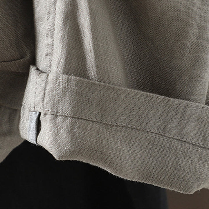 Chaqueta de algodón con cuello en V y bolsillos para mujer de Buddha Stones en color puro - image 26