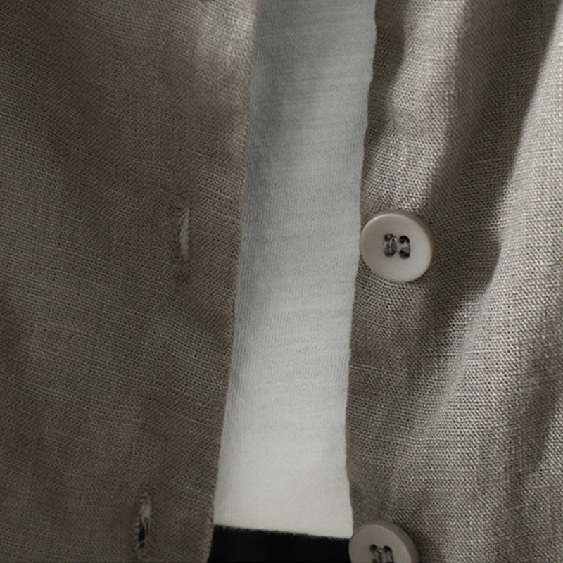 Chaqueta de algodón con cuello en V y bolsillos para mujer de Buddha Stones en color puro - image 27