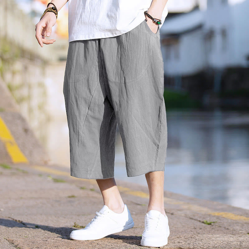 Pantalones de hombre Buddha Stones Summer Plain Pleat Design con cordón ajustable, largo 7-8 y bolsillos. - Gris - US/UK/AU46, EU56 (5XL) - image 0