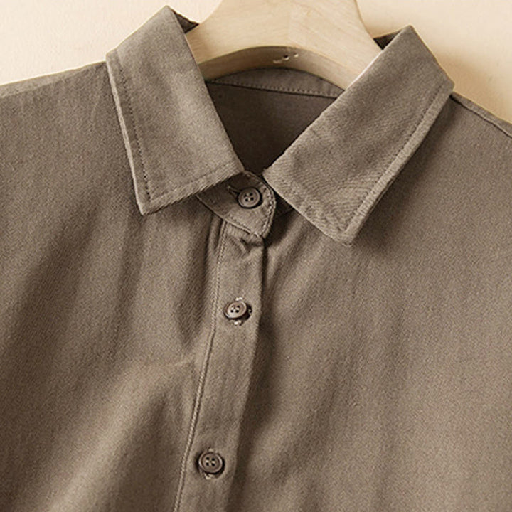 Chaqueta de lino y algodón de manga larga para mujer con solapa y bolsillos, diseño irregular de Buddha Stones Fall - image 14