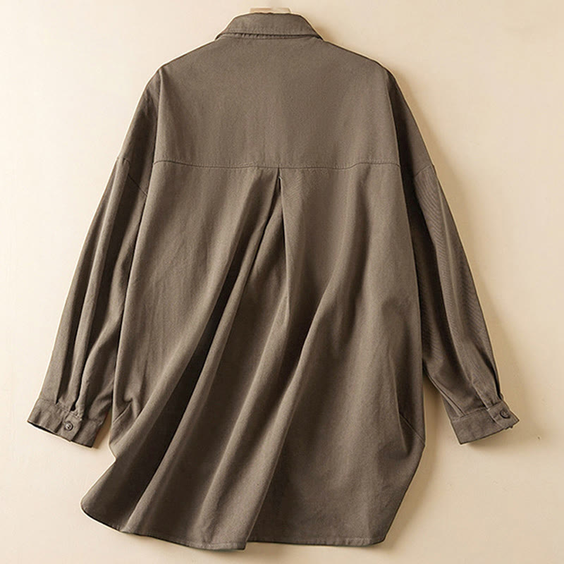 Chaqueta de lino y algodón de manga larga para mujer con solapa y bolsillos, diseño irregular de Buddha Stones Fall - image 15