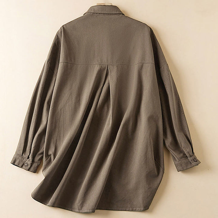 Chaqueta de lino y algodón de manga larga para mujer con solapa y bolsillos, diseño irregular de Buddha Stones Fall - image 15